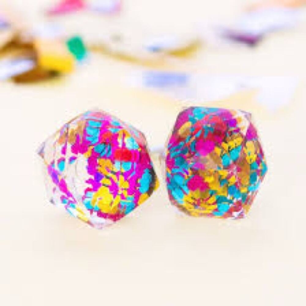 Marleylilly Glitter Cube Confetti Stud Earrings NWT Acrylic Surgical Steel